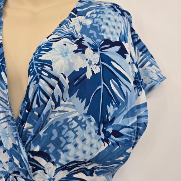 NEW America & Beyond Blue Pineapple Floral Crochet Lace Trim Maxi Dress Cover Up - Picture 8 of 12